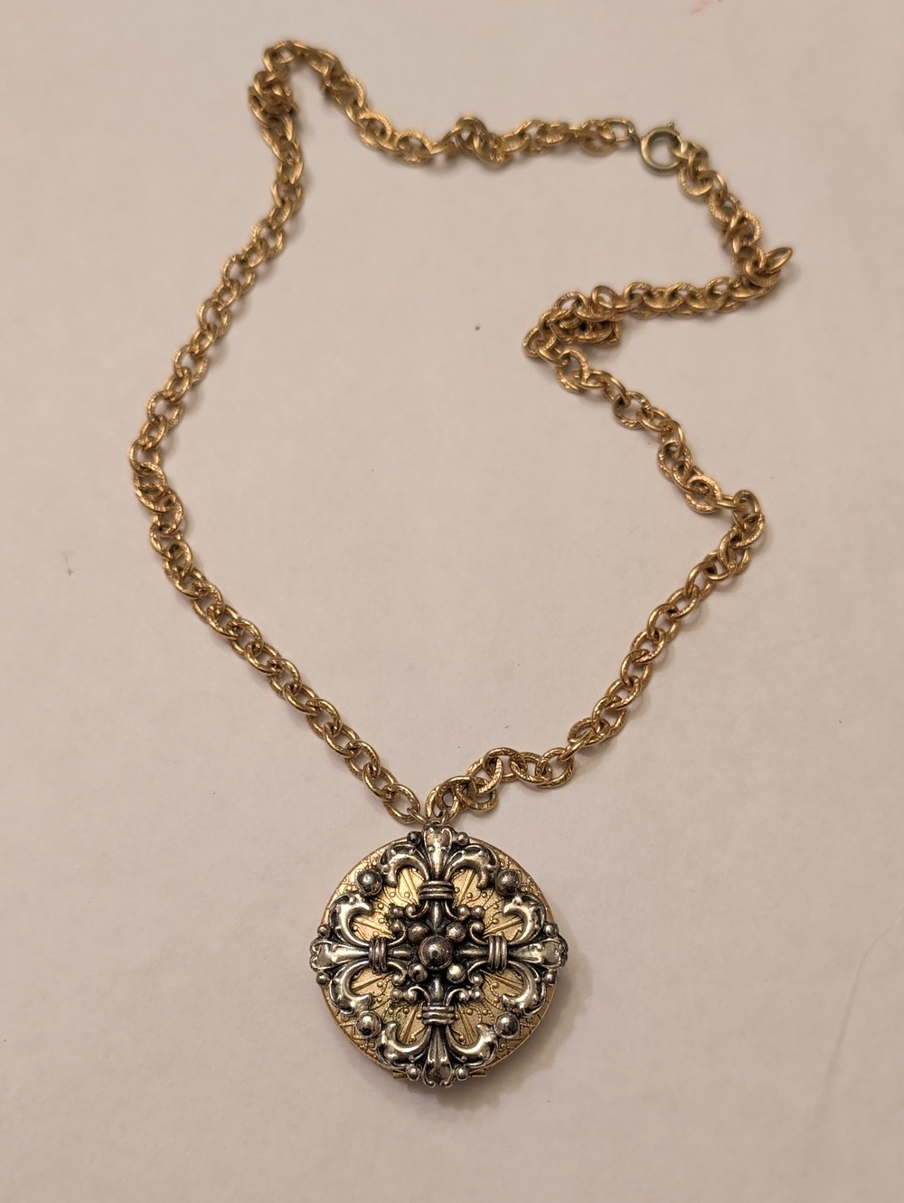 Vintage Gold and Silver Tone Ornate Chunky Locket Necklace
